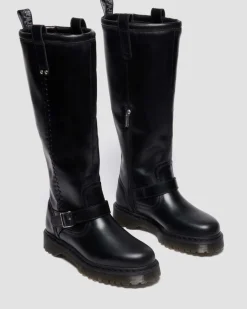 Dr. Martens Last Chance Styles|Last Chance Styles*Anistone Knee High Orleans Leather Biker Boots in Black Black — Orleans