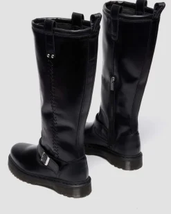 Dr. Martens Last Chance Styles|Last Chance Styles*Anistone Knee High Orleans Leather Biker Boots in Black Black — Orleans
