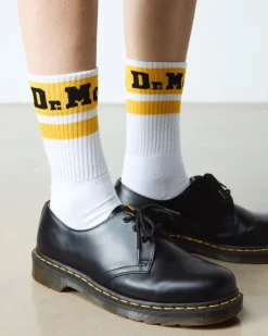 Dr. Martens Last Chance Styles|Last Chance Styles*Athletic Logo Organic Cotton Blend Socks in White White+Yellow — Cotton Blend