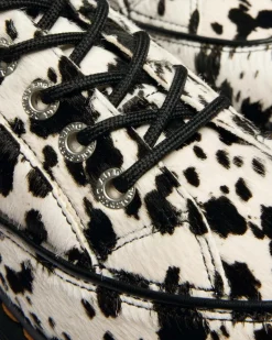 Dr. Martens Shoes|Platform Shoes*Buzz 5-Eye Dalmatian Hair On Leather Shoes in Cream & Black Cream & Black — Dalmatian Print Hair On