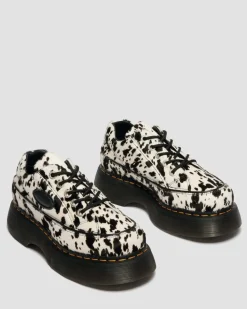 Dr. Martens Shoes|Platform Shoes*Buzz 5-Eye Dalmatian Hair On Leather Shoes in Cream & Black Cream & Black — Dalmatian Print Hair On