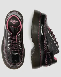 Dr. Martens Shoes|Platform Shoes*Buzz 5-Eye Distressed Patent Leather Shoes in Black Black — Distressed Patent