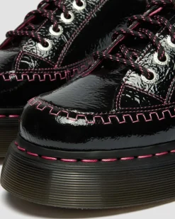 Dr. Martens Shoes|Platform Shoes*Buzz 5-Eye Distressed Patent Leather Shoes in Black Black — Distressed Patent
