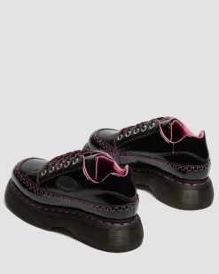 Dr. Martens Shoes|Platform Shoes*Buzz 5-Eye Distressed Patent Leather Shoes in Black Black — Distressed Patent