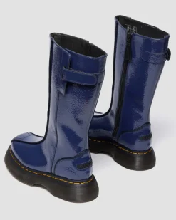 Dr. Martens Last Chance Styles*Buzz Hi Distressed Patent Boots in Midnight Blue MIDNIGHT BLUE — Distressed Patent