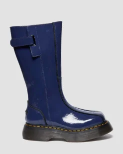 Dr. Martens Last Chance Styles*Buzz Hi Distressed Patent Boots in Midnight Blue MIDNIGHT BLUE — Distressed Patent