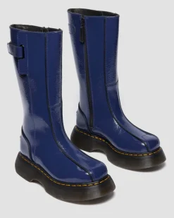 Dr. Martens Last Chance Styles*Buzz Hi Distressed Patent Boots in Midnight Blue MIDNIGHT BLUE — Distressed Patent