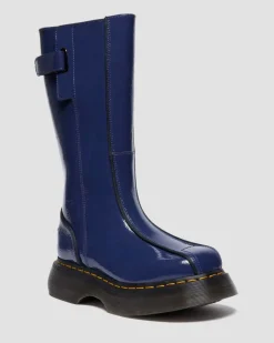 Dr. Martens Last Chance Styles*Buzz Hi Distressed Patent Boots in Midnight Blue MIDNIGHT BLUE — Distressed Patent