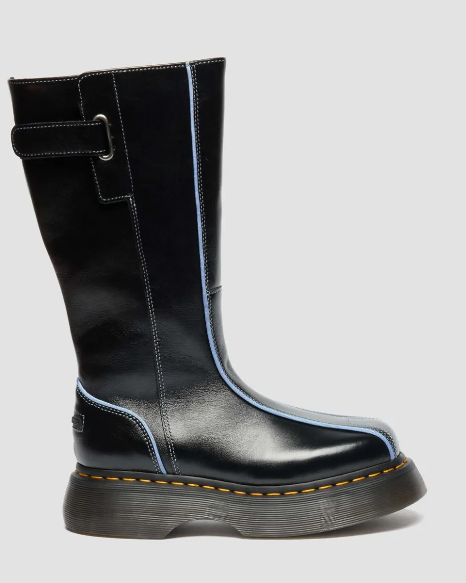 Dr. Martens Platform Boots|Buzz: 90S-Inspired Chunky Soles*Buzz Hi Gloss Leather Boots in Black BLACK — Milled Gloss