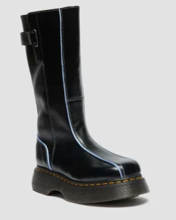 Dr. Martens Platform Boots|Buzz: 90S-Inspired Chunky Soles*Buzz Hi Gloss Leather Boots in Black BLACK — Milled Gloss