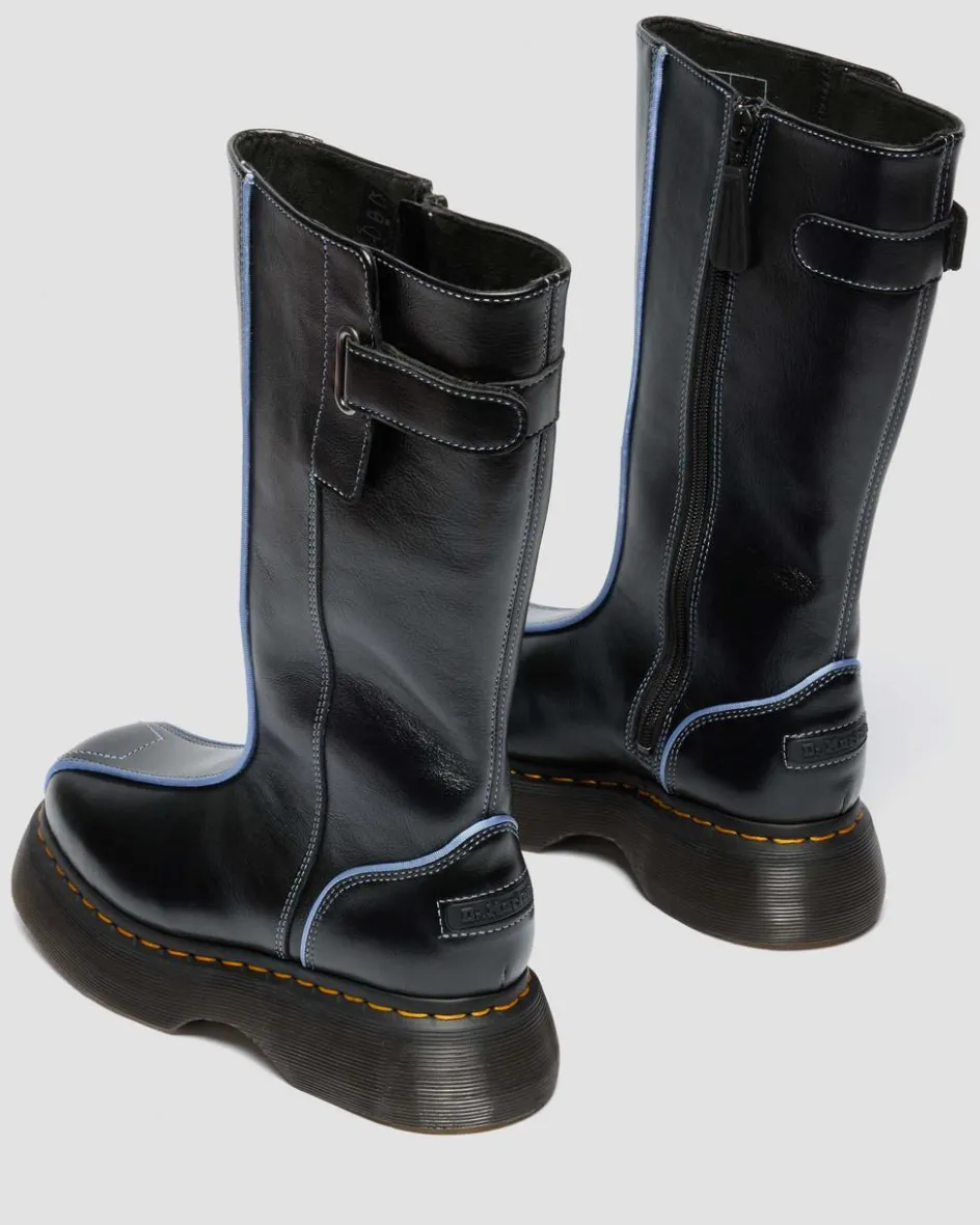 Dr. Martens Platform Boots|Buzz: 90S-Inspired Chunky Soles*Buzz Hi Gloss Leather Boots in Black BLACK — Milled Gloss