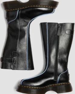 Dr. Martens Platform Boots|Buzz: 90S-Inspired Chunky Soles*Buzz Hi Gloss Leather Boots in Black BLACK — Milled Gloss