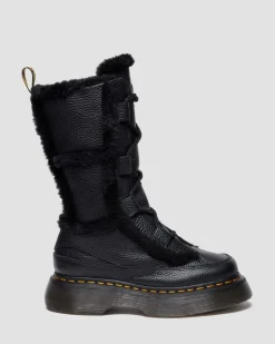 Dr. Martens Tall And Knee High Boots|Buzz: 90S-Inspired Chunky Soles*Buzz Lace Up Faux Fur Lined Grizzly Leather Boots in BLACK