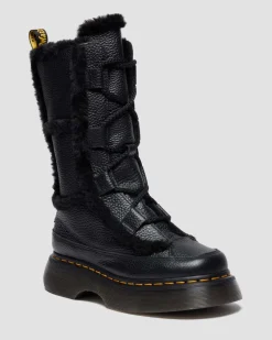 Dr. Martens Tall And Knee High Boots|Buzz: 90S-Inspired Chunky Soles*Buzz Lace Up Faux Fur Lined Grizzly Leather Boots in BLACK
