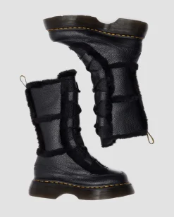 Dr. Martens Tall And Knee High Boots|Buzz: 90S-Inspired Chunky Soles*Buzz Lace Up Faux Fur Lined Grizzly Leather Boots in BLACK