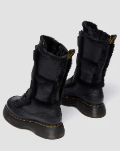 Dr. Martens Tall And Knee High Boots|Buzz: 90S-Inspired Chunky Soles*Buzz Lace Up Faux Fur Lined Grizzly Leather Boots in BLACK