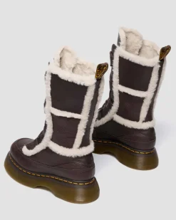 Dr. Martens Tall And Knee High Boots|New And Featured*Buzz Lace Up Faux Fur Lined Grizzly Leather Boots in Dark Brown DARK BROWN+NATURAL