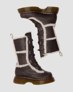 Dr. Martens Tall And Knee High Boots|New And Featured*Buzz Lace Up Faux Fur Lined Grizzly Leather Boots in Dark Brown DARK BROWN+NATURAL