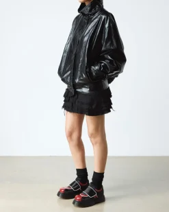Dr. Martens Shoes|Platform Shoes*Buzz Strap Mixed Material Shoes in Black BLACK+SCARLET RED — Satin Lux+High Gloss Patent
