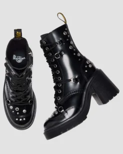Dr. Martens Ankle Boots|Boots*CHESNEY STUDDED BUTTERO LEATHER FLARE HEEL BOOTS in Black Buttero BLACK BUTTERO — Buttero