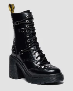 Dr. Martens Ankle Boots|Boots*CHESNEY STUDDED BUTTERO LEATHER FLARE HEEL BOOTS in Black Buttero BLACK BUTTERO — Buttero