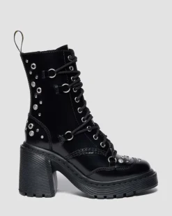 Dr. Martens Ankle Boots|Boots*CHESNEY STUDDED BUTTERO LEATHER FLARE HEEL BOOTS in Black Buttero BLACK BUTTERO — Buttero