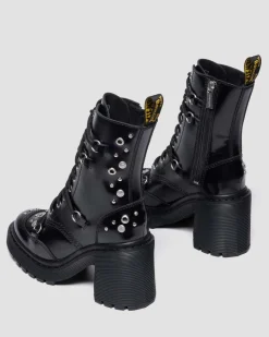 Dr. Martens Ankle Boots|Boots*CHESNEY STUDDED BUTTERO LEATHER FLARE HEEL BOOTS in Black Buttero BLACK BUTTERO — Buttero