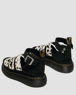 Dr. Martens Sandals|New And Featured*Clarissa Strap Hair On Leather Quad Sandals in Cream CREAM+BLACK