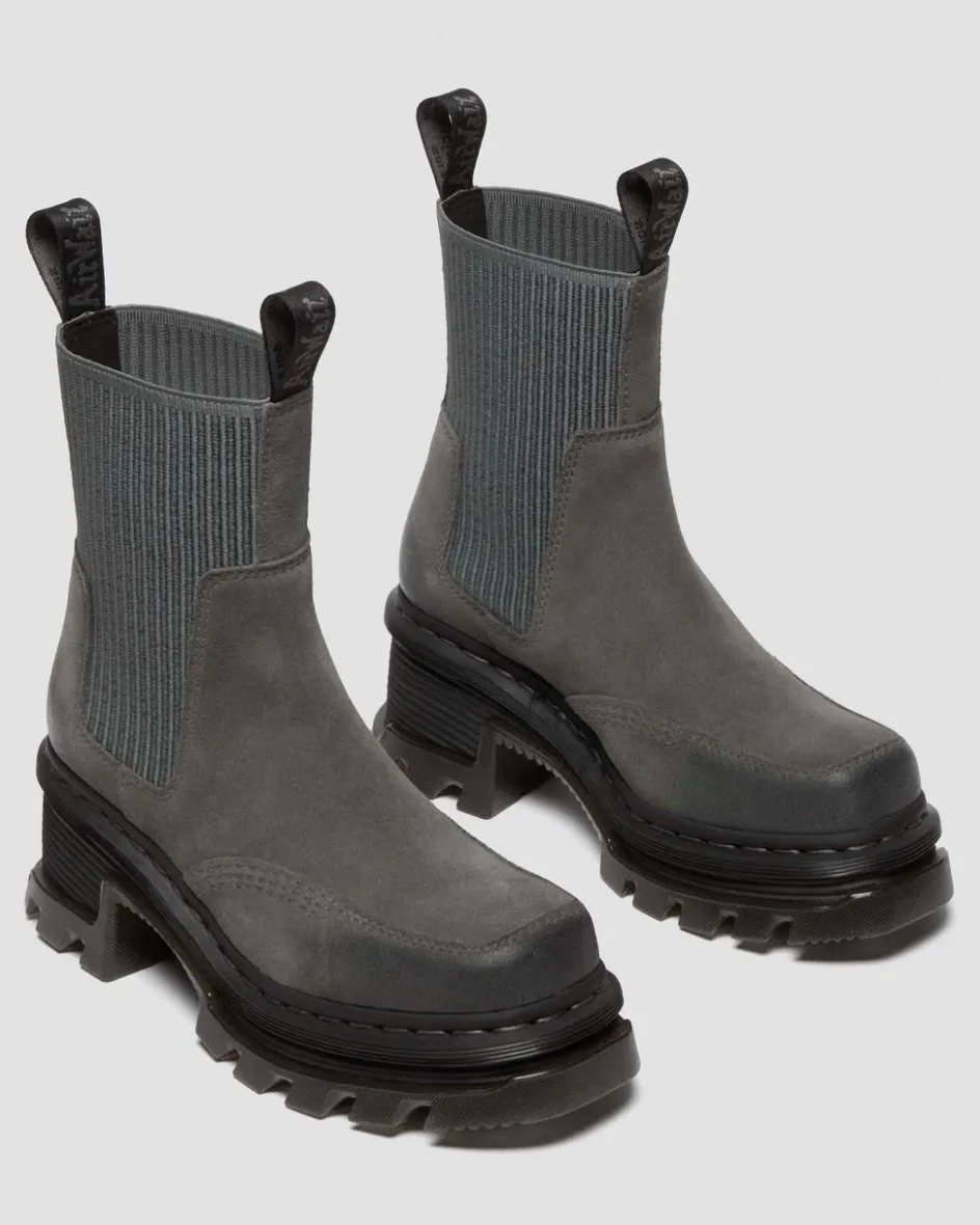 Dr. Martens Last Chance Styles*Corran Chelsea Waxy Suede Heeled Boots in Gunmetal Gunmetal — Waxy Suede Waterproof