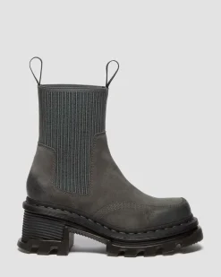 Dr. Martens Last Chance Styles*Corran Chelsea Waxy Suede Heeled Boots in Gunmetal Gunmetal — Waxy Suede Waterproof