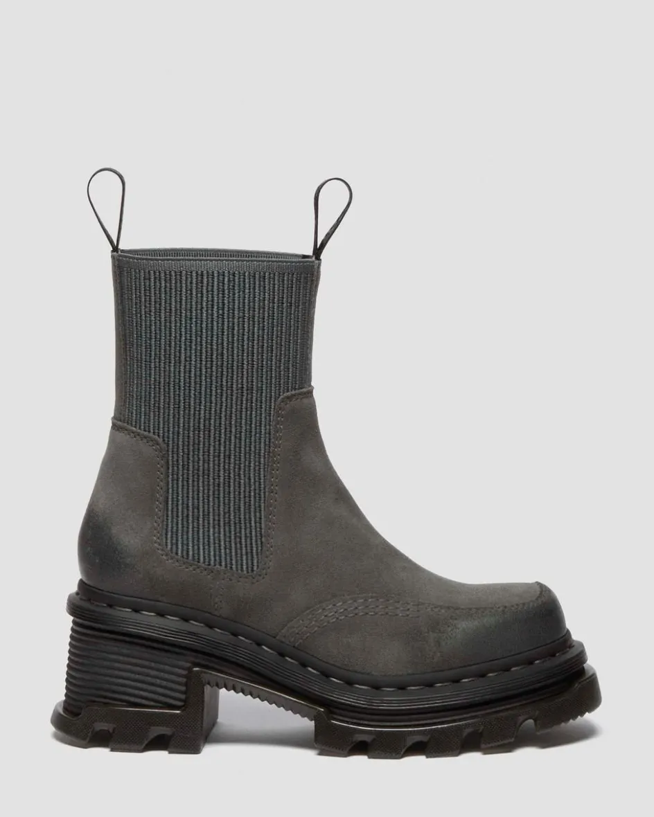 Dr. Martens Last Chance Styles*Corran Chelsea Waxy Suede Heeled Boots in Gunmetal Gunmetal — Waxy Suede Waterproof