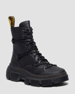 Dr. Martens Ankle Boots|Boots*DMXL 8-eye leather boots in Black Black — Lunar+Rubber Grained Leather