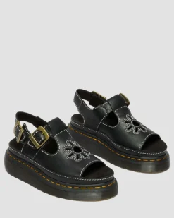 Dr. Martens Sandals|New And Featured*Dunnet Flower Full Grain Leather Sandals in Black Black — AR Rogue