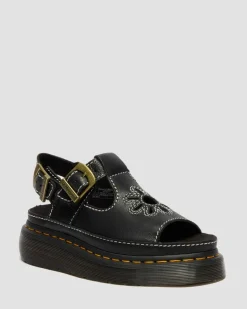 Dr. Martens Sandals|New And Featured*Dunnet Flower Full Grain Leather Sandals in Black Black — AR Rogue