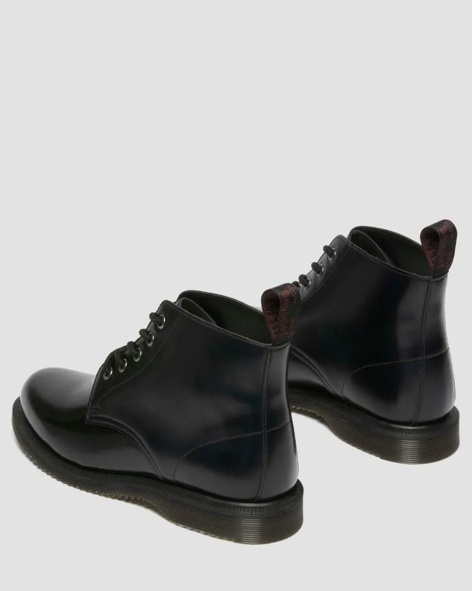 Dr. Martens Last Chance Styles*Emmeline Smooth Lace Up Boots in Black Black — Polished Smooth