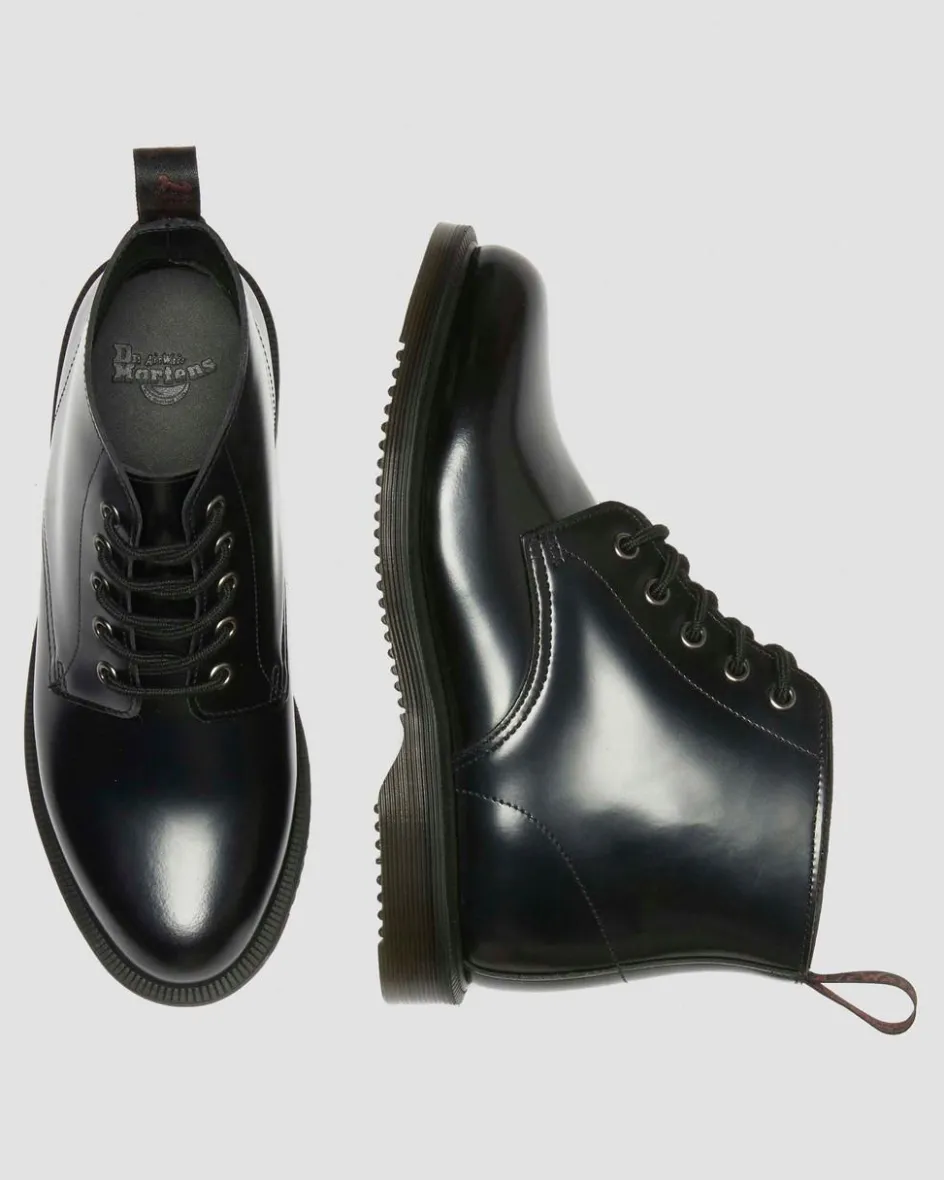 Dr. Martens Last Chance Styles*Emmeline Smooth Lace Up Boots in Black Black — Polished Smooth