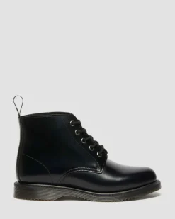 Dr. Martens Last Chance Styles*Emmeline Smooth Lace Up Boots in Black Black — Polished Smooth