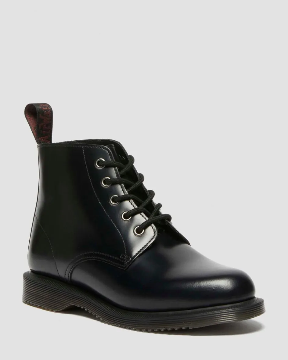 Dr. Martens Last Chance Styles*Emmeline Smooth Lace Up Boots in Black Black — Polished Smooth