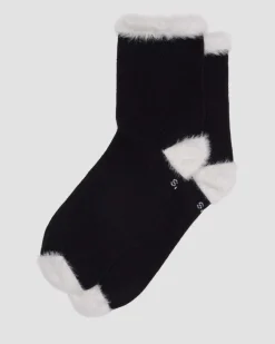 Dr. Martens Last Chance Styles|Last Chance Styles*FAUX FUR ORGANIC COTTON BLEND SOCKS in Black Black+White — Organic Cotton Blend
