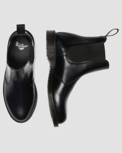 Dr. Martens Boots|Chelsea Boots*Flora Smooth Chelsea Boots in Black Black — Polished Smooth