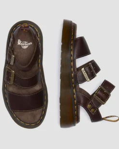 Dr. Martens Sandals|New And Featured*Gryphon Quad Grizzly Leather Sandals in Dark Brown Dark Brown — Grizzly