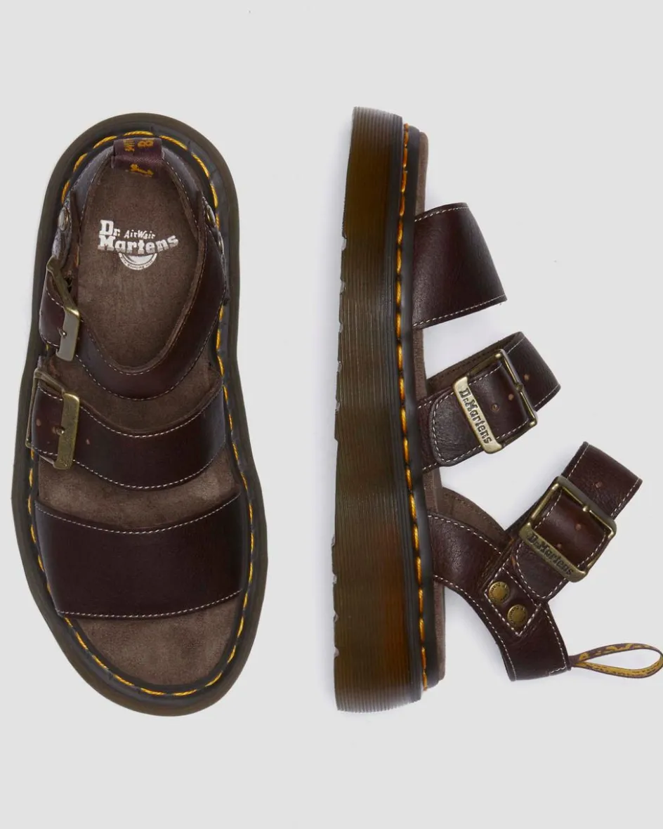 Dr. Martens Sandals|New And Featured*Gryphon Quad Grizzly Leather Sandals in Dark Brown Dark Brown — Grizzly
