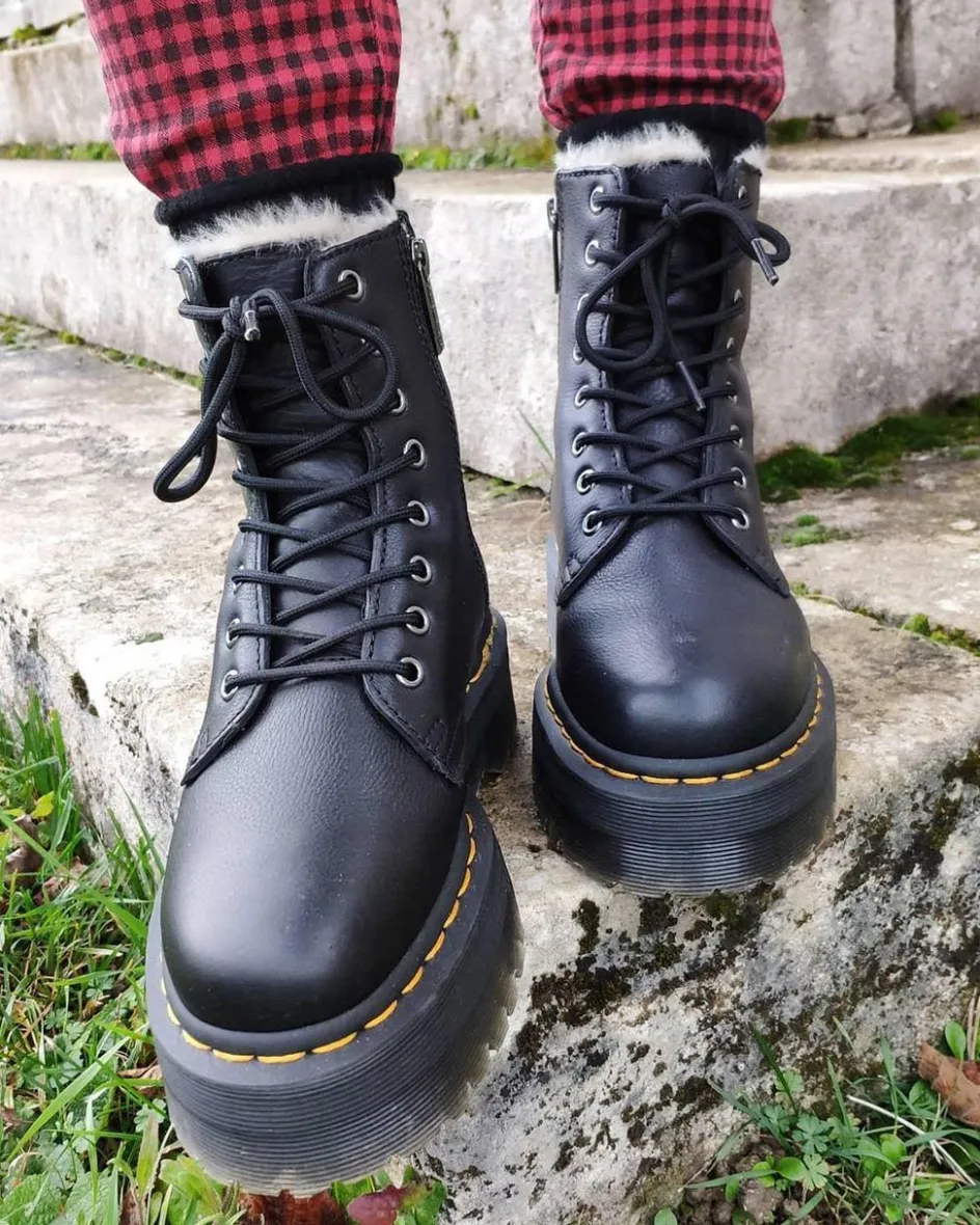 Dr. Martens Boots|Winter Boots*Jadon Boot Leather Faux Fur Lined Platforms in Black Black — Pisa