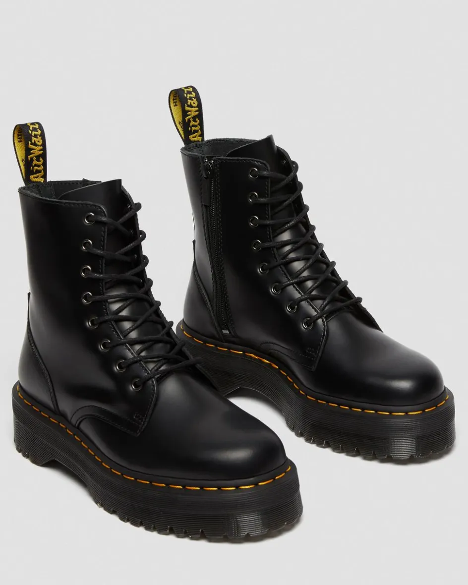 Dr. Martens New And Featured|Boots*Jadon Boot Smooth Leather Platforms in Black Black — Polished Smooth