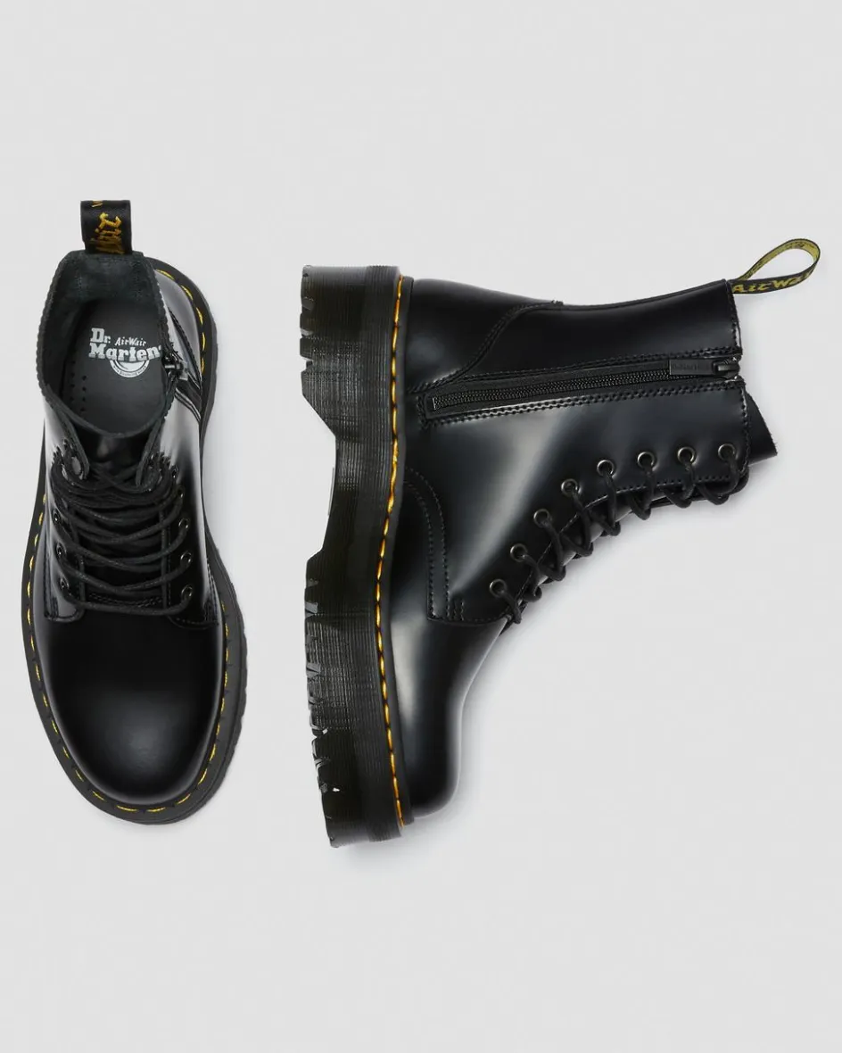 Dr. Martens New And Featured|Boots*Jadon Boot Smooth Leather Platforms in Black Black — Polished Smooth