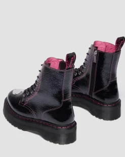 Dr. Martens Platform Boots|Boots*Jadon Distressed Patent Leather Platform Boots in Black Black — Distressed Patent