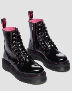 Dr. Martens Platform Boots|Boots*Jadon Distressed Patent Leather Platform Boots in Black Black — Distressed Patent