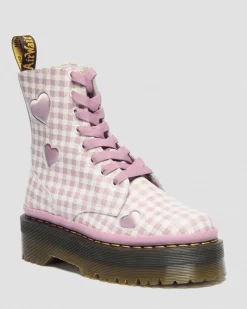 Dr. Martens Platform Boots|Boots*Jadon Heart Gingham Leather Platform Boots in White White+Dusty Rose — Smooth+Gingham Print