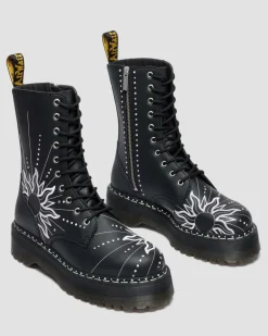 Dr. Martens Last Chance Styles|Last Chance Styles*Jadon Hi Solar Flare Reclaimed Leather Platform Boots in Black Black — Genix Nappa