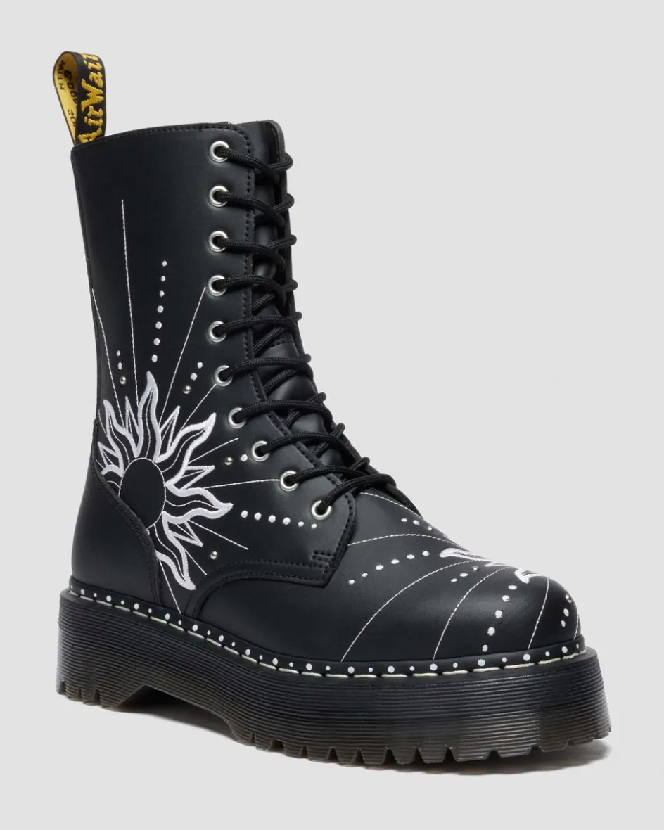 Dr. Martens Last Chance Styles|Last Chance Styles*Jadon Hi Solar Flare Reclaimed Leather Platform Boots in Black Black — Genix Nappa
